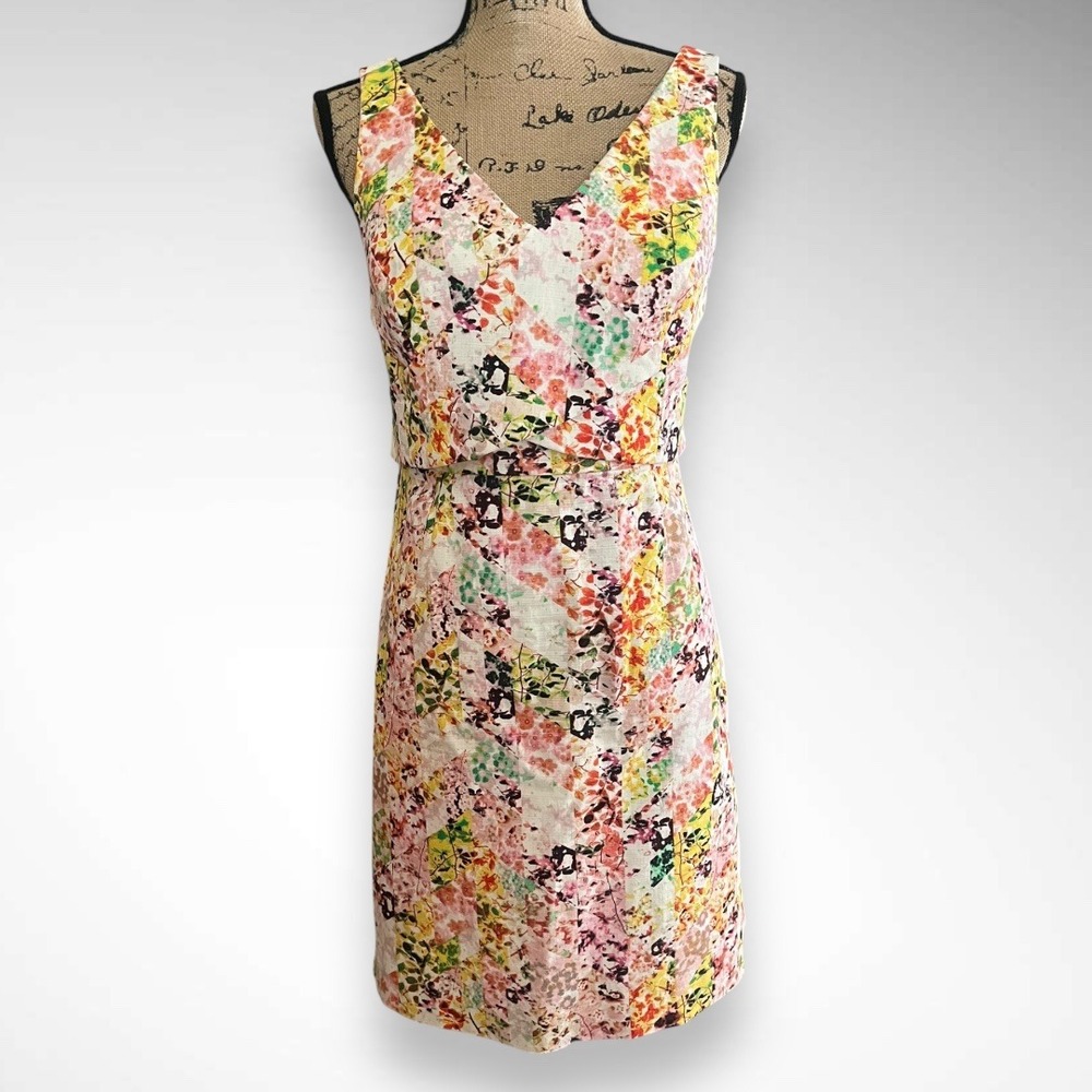 JESSICA SIMPSON Sleeveless Multicolored V-Neck Cotton Mini Dress Size‎ 10 | EUC